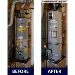 Gas water heater replacement completed by Water Heaters Only, Inc.